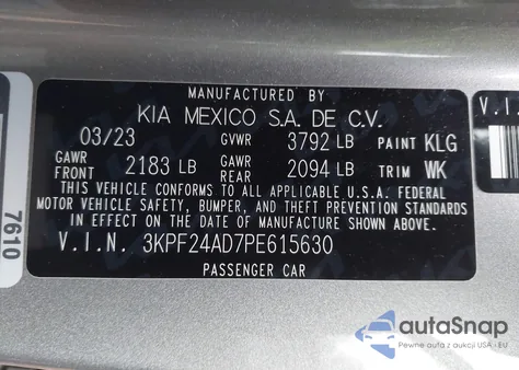 2023 Kia Forte Lxs z USA, uszkodzony, nr VIN 3KPF24AD7PE615630